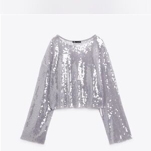 Zara Shimmering Silver Sequin Blouse